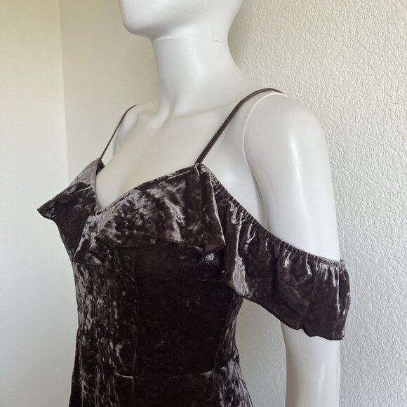American Eagle Size Small Off Shoulder Crushed Velvet Fit & Flare Mini Dress - Picture 2 of 8